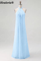HEULORIA Halter Pleated Chiffon Bow Back Bridesmaid Dress ED-1101