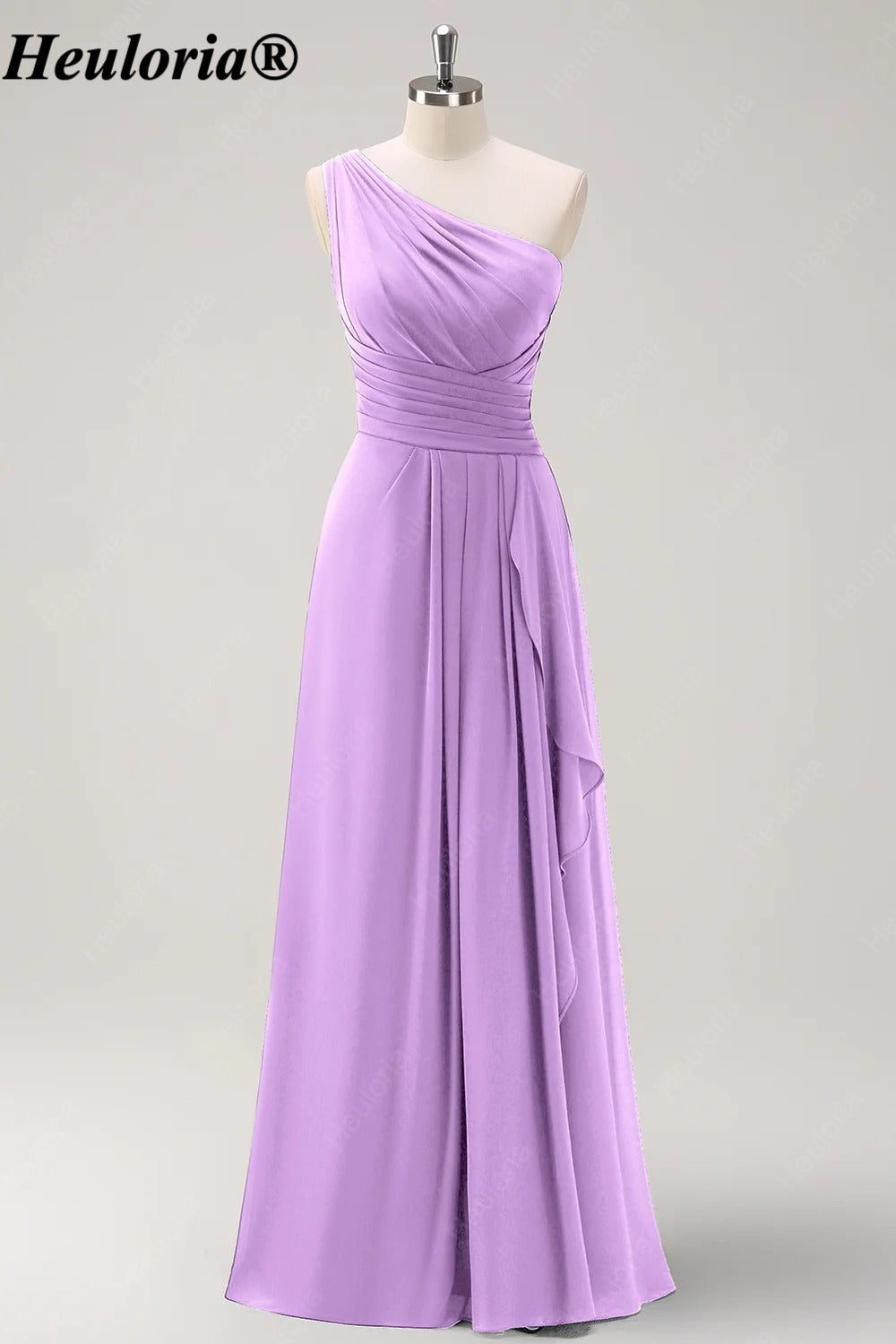 HEULORIA One-Shoulder Ruched Chiffon Bridesmaid Dress with Slit ED-959