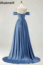 HEULORIA Off-the-Shoulder Satin A-Line Prom Dress with Slit ED-533