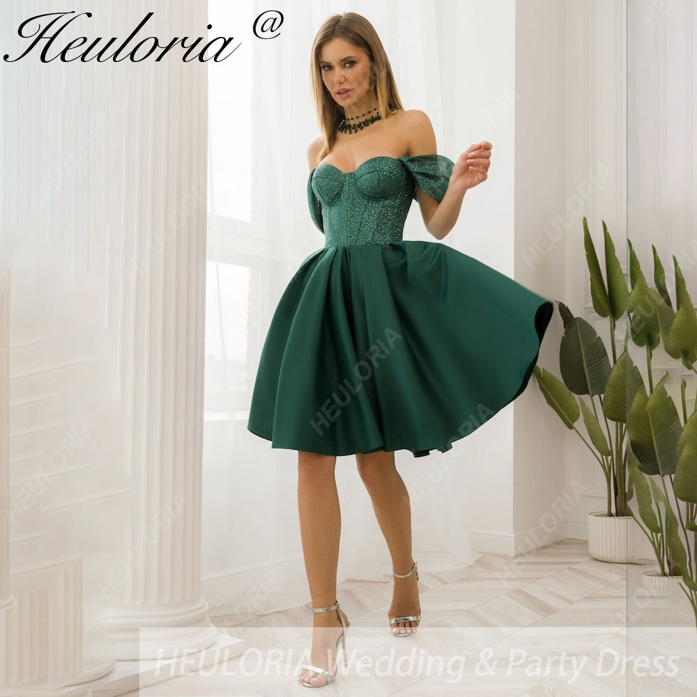 HEULORIA short evening dress off shoulder sparky tulle satin party dress homecoming dress ED-106 Image principale du produit