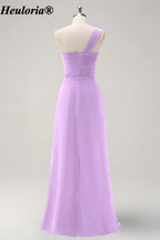 HEULORIA One-Shoulder Ruched Chiffon Bridesmaid Dress with Slit ED-959
