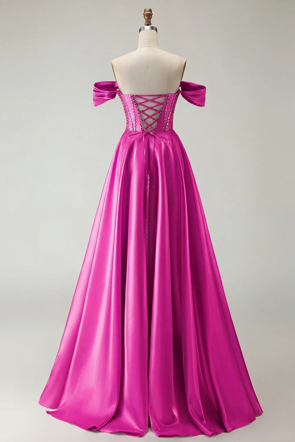 HEULORIA Off-the-Shoulder Sequin Beaded Satin Prom Dress with Slit & Corset Back ED-586