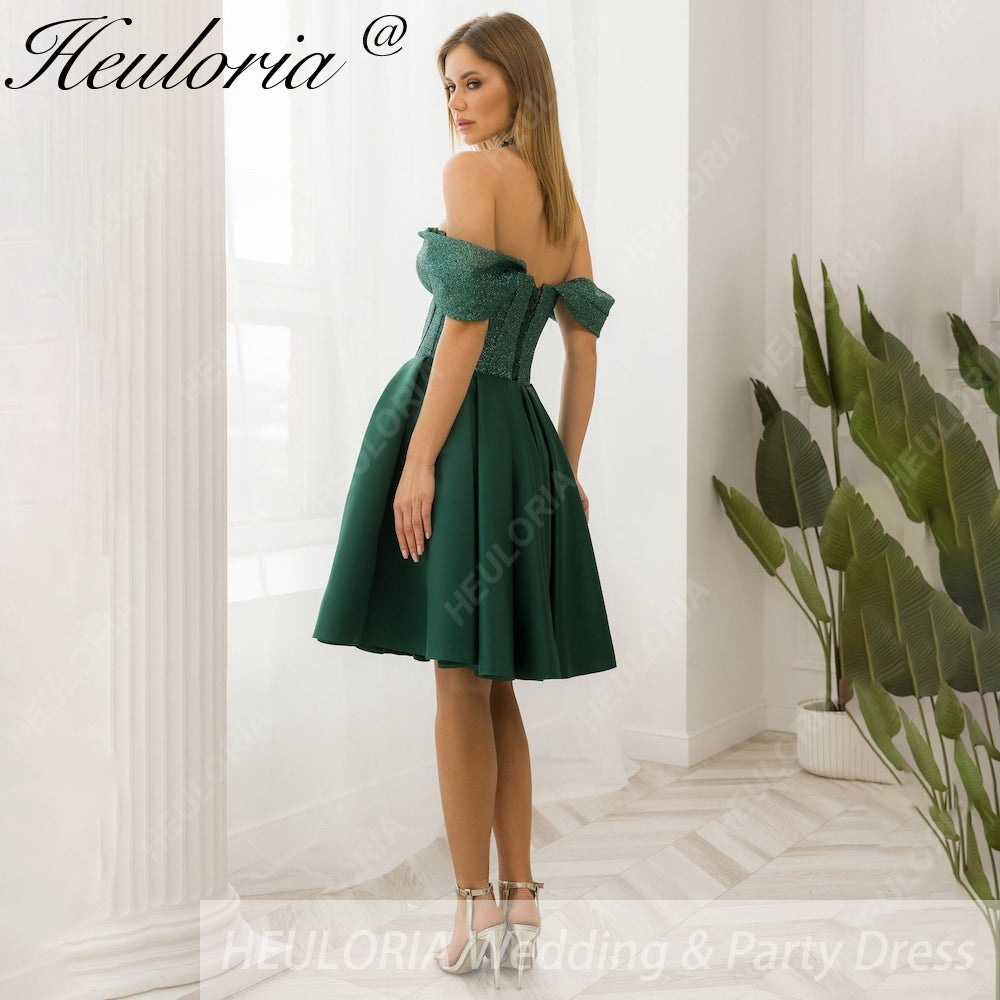 HEULORIA short evening dress off shoulder sparky tulle satin party dress homecoming dress ED-106 Image secondaire du produit