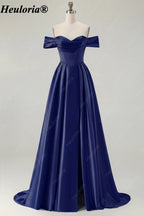 HEULORIA Off-the-Shoulder Satin A-Line Prom Dress with Slit ED-533