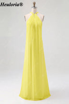 HEULORIA Halter Pleated Chiffon Bow Back Bridesmaid Dress ED-1101