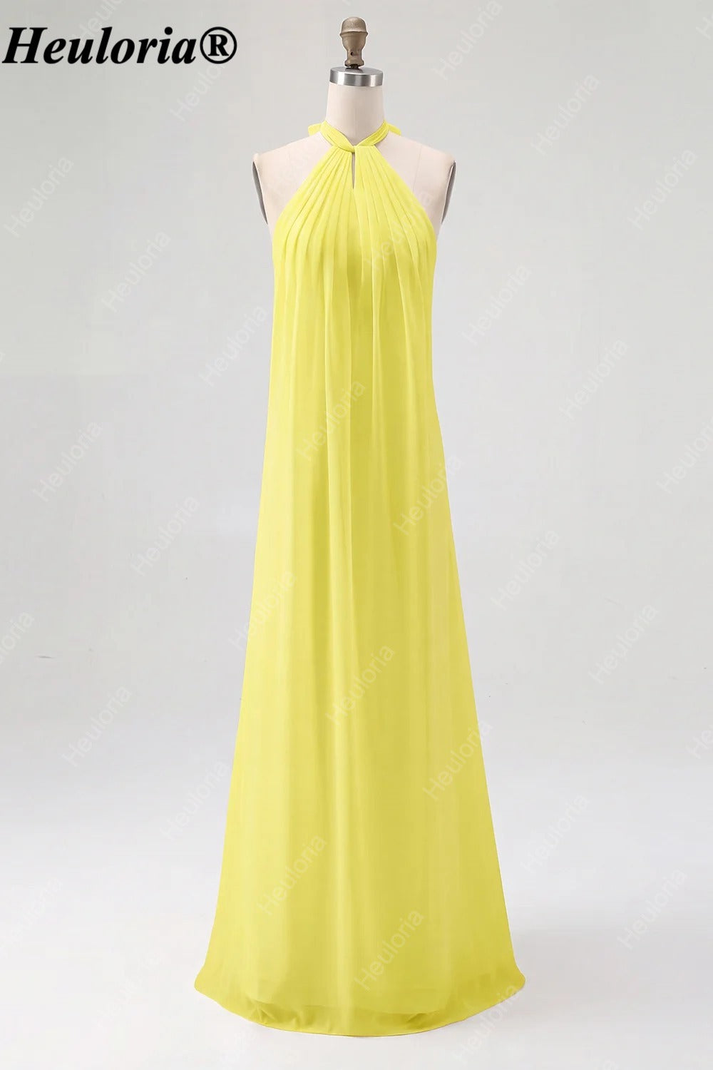 HEULORIA Halter Pleated Chiffon Bow Back Bridesmaid Dress ED-1101