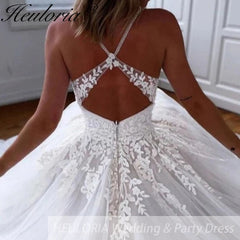HEULORIA  elegant A line wedding dress Spaghetti Strap lace applique bridal dress Robe De Mariee Wedding Bride Dress AL-117