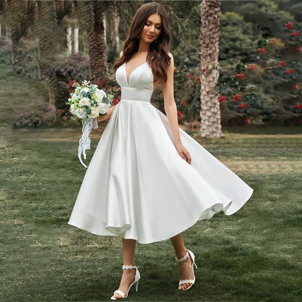 HEULORIA Inika Elegant Black Satin Midi Dress - Crossover Neckline Evening Gown ED-428