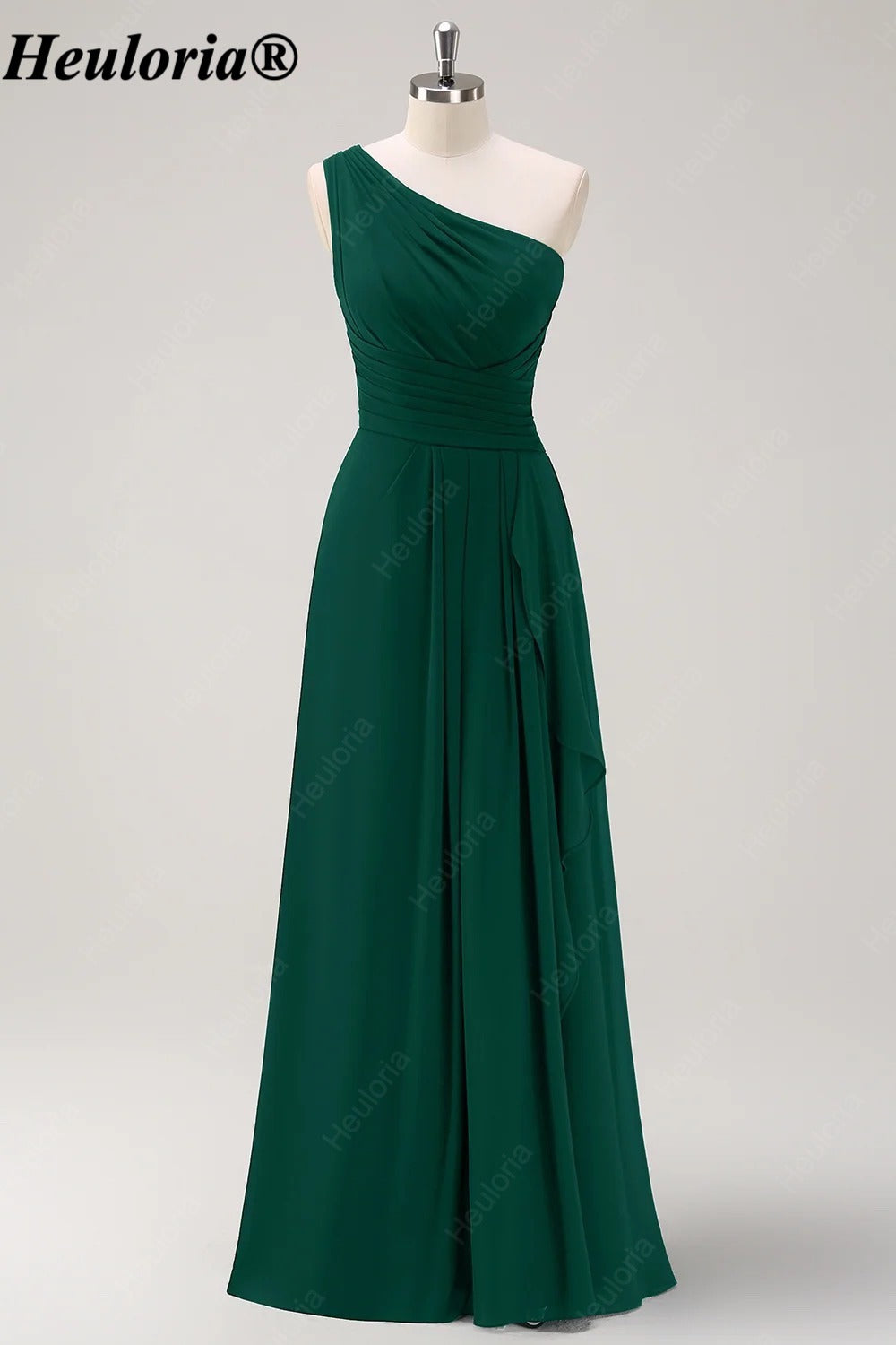 HEULORIA One-Shoulder Ruched Chiffon Bridesmaid Dress with Slit ED-959