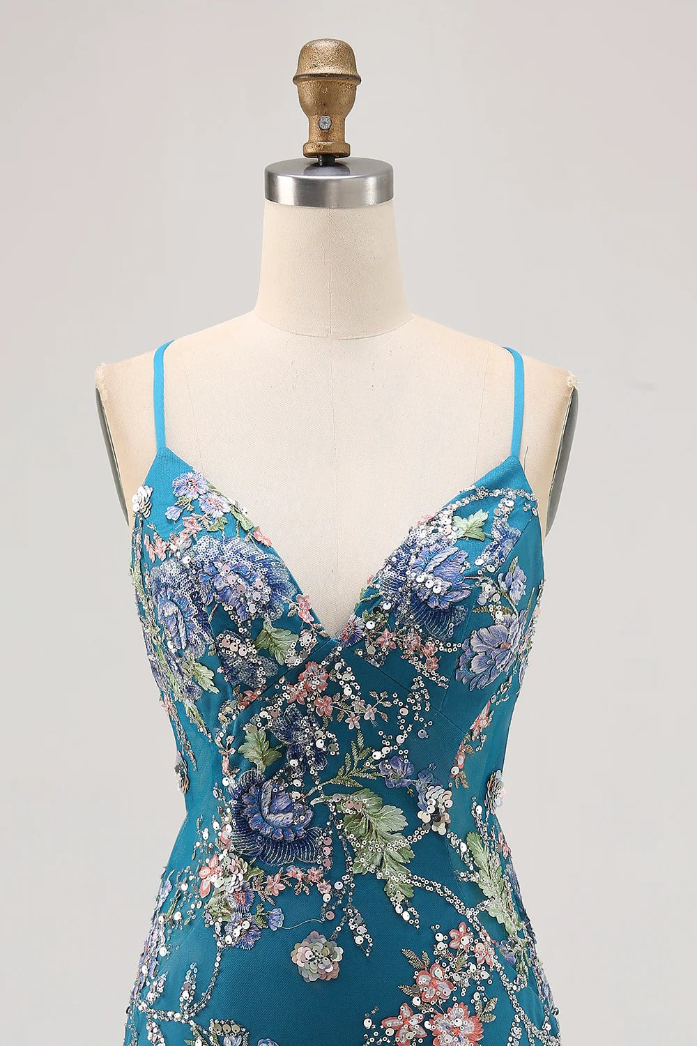 HEULORIA Floral Embroidered Sequin Bodycon Mini Dress with Sheer Mesh Cut-outs and Lace-Up Back ED-597