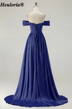 HEULORIA Off-the-Shoulder Satin A-Line Prom Dress with Slit ED-533