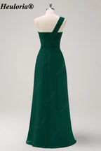 HEULORIA One-Shoulder Ruched Chiffon Bridesmaid Dress with Slit ED-959