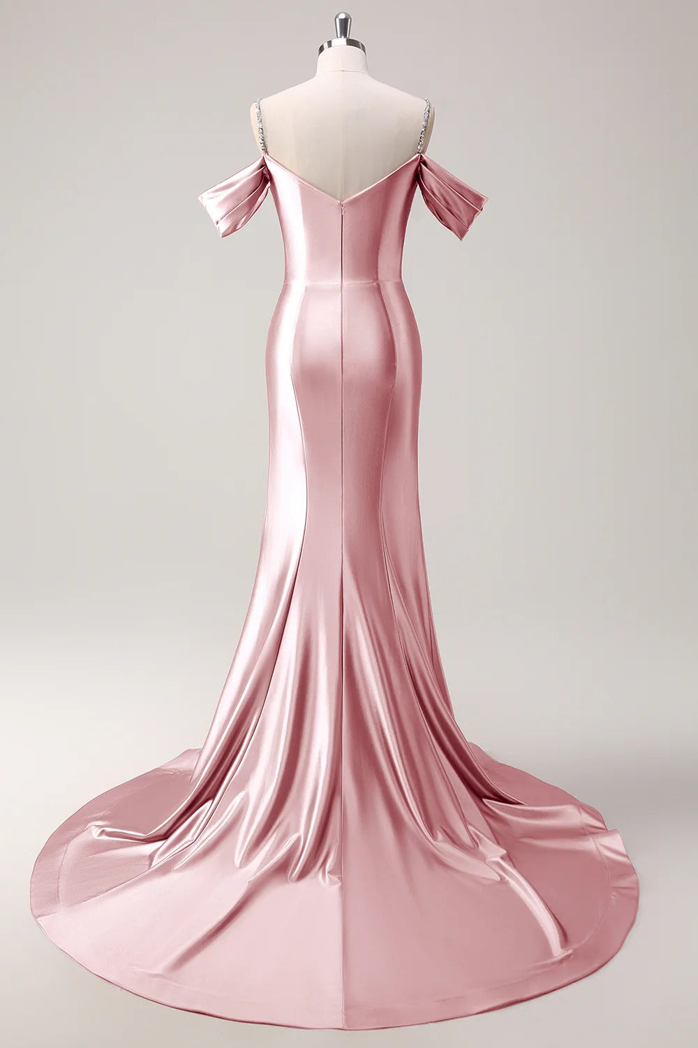 HEULORIA Elegant Ruched Satin Mermaid Evening Gown with Crystal Embellished Straps & Off-the-Shoulder Sleeves ED-349