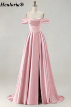HEULORIA Off-the-Shoulder Satin A-Line Prom Dress with Slit ED-533