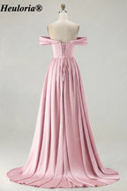 HEULORIA Off-the-Shoulder Satin A-Line Prom Dress with Slit ED-533