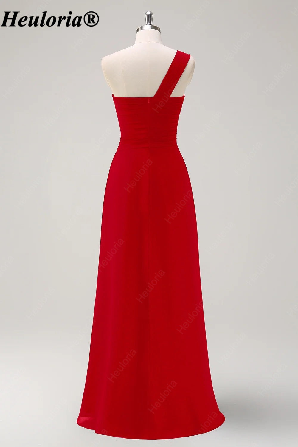 HEULORIA One-Shoulder Ruched Chiffon Bridesmaid Dress with Slit ED-959