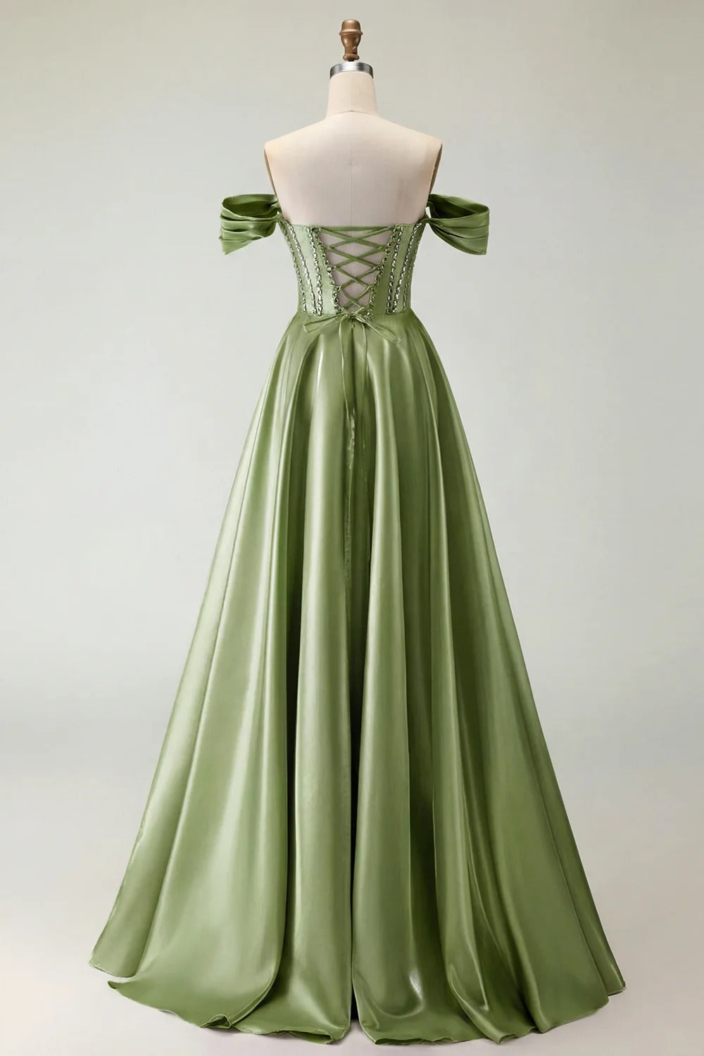 HEULORIA Off-the-Shoulder Sequin Beaded Satin Prom Dress with Slit & Corset Back ED-586
