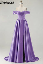 HEULORIA Off-the-Shoulder Satin A-Line Prom Dress with Slit ED-533