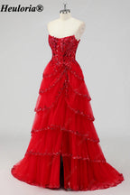 HEULORIA Sequin Lace Tiered Tulle Prom Dress with Spaghetti Straps ED-577
