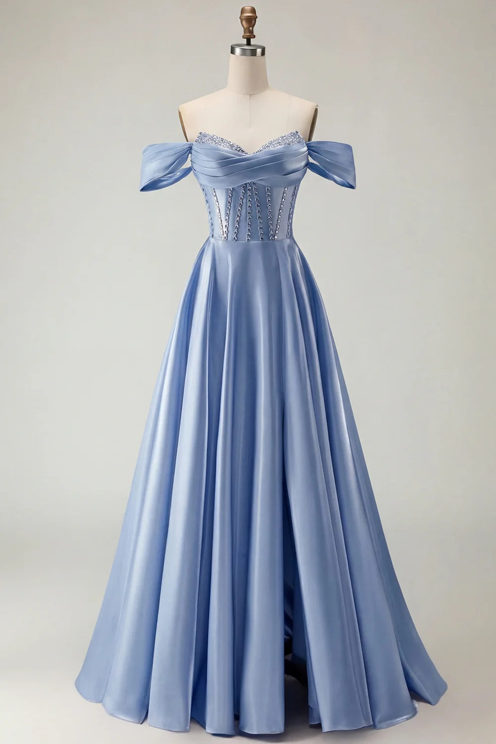 HEULORIA Off-the-Shoulder Sequin Beaded Satin Prom Dress with Slit & Corset Back ED-586