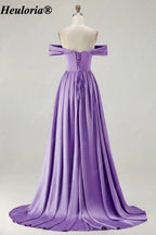 HEULORIA Off-the-Shoulder Satin A-Line Prom Dress with Slit ED-533