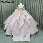 Pink and Gold Beaded Off-Shoulder Quinceañera Ball Gown BA-49