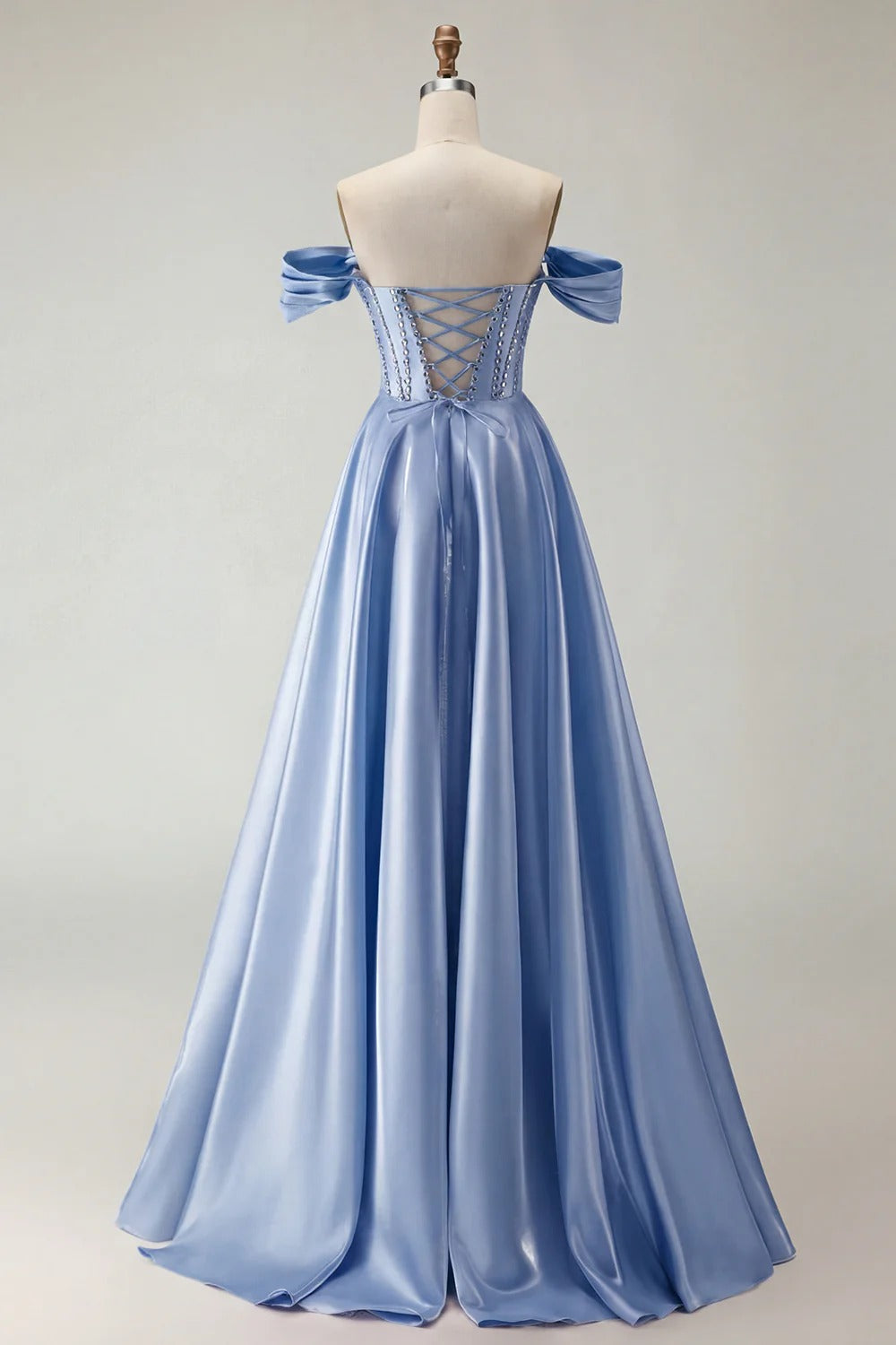 HEULORIA Off-the-Shoulder Sequin Beaded Satin Prom Dress with Slit & Corset Back ED-586