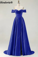 HEULORIA Off-the-Shoulder Satin A-Line Prom Dress with Slit ED-533
