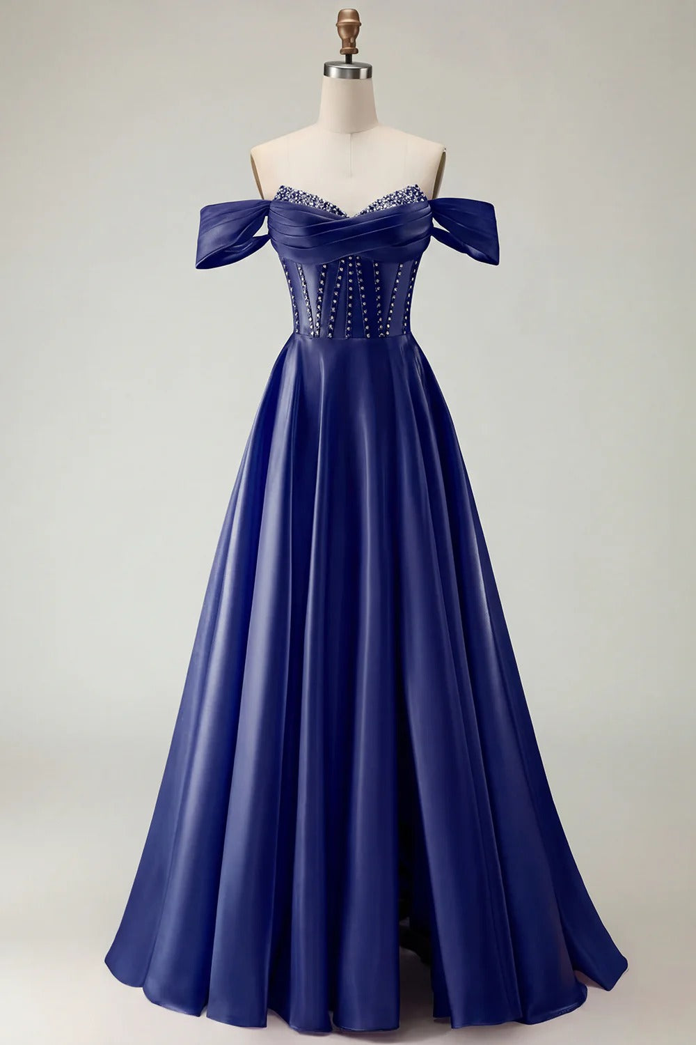 HEULORIA Off-the-Shoulder Sequin Beaded Satin Prom Dress with Slit & Corset Back ED-586