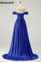 HEULORIA Off-the-Shoulder Satin A-Line Prom Dress with Slit ED-533