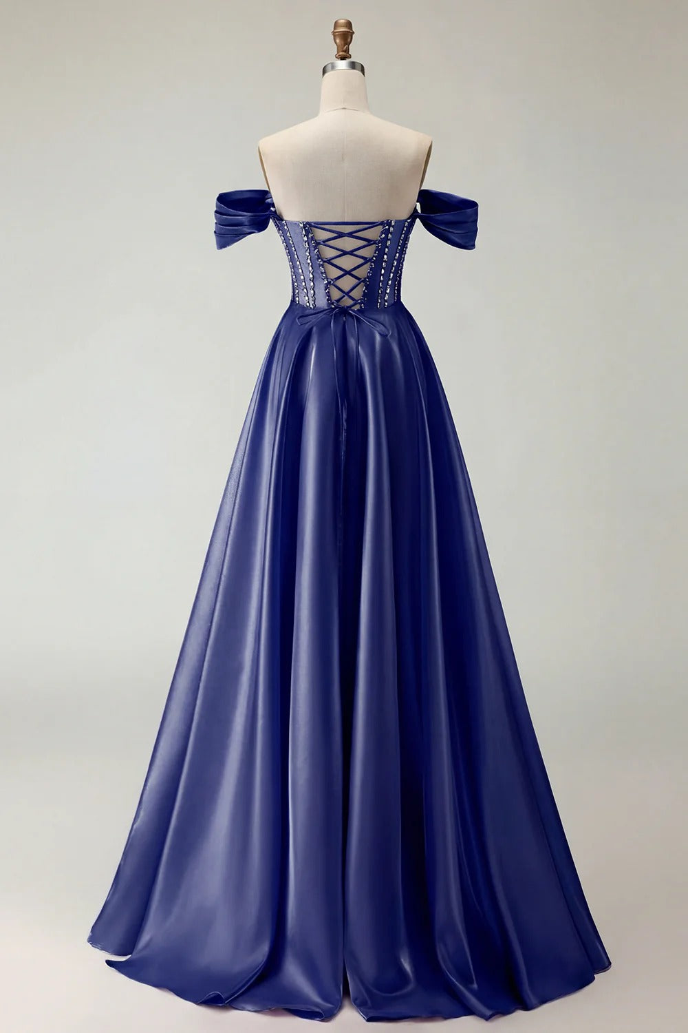 HEULORIA Off-the-Shoulder Sequin Beaded Satin Prom Dress with Slit & Corset Back ED-586