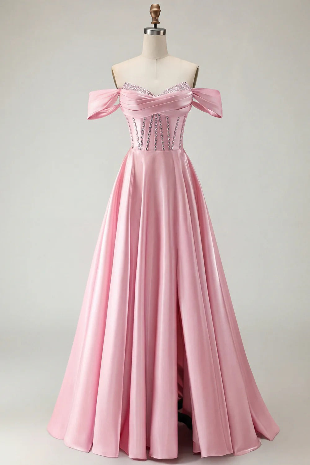 HEULORIA Off-the-Shoulder Sequin Beaded Satin Prom Dress with Slit & Corset Back ED-586