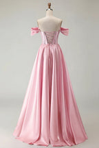 HEULORIA Off-the-Shoulder Sequin Beaded Satin Prom Dress with Slit & Corset Back ED-586