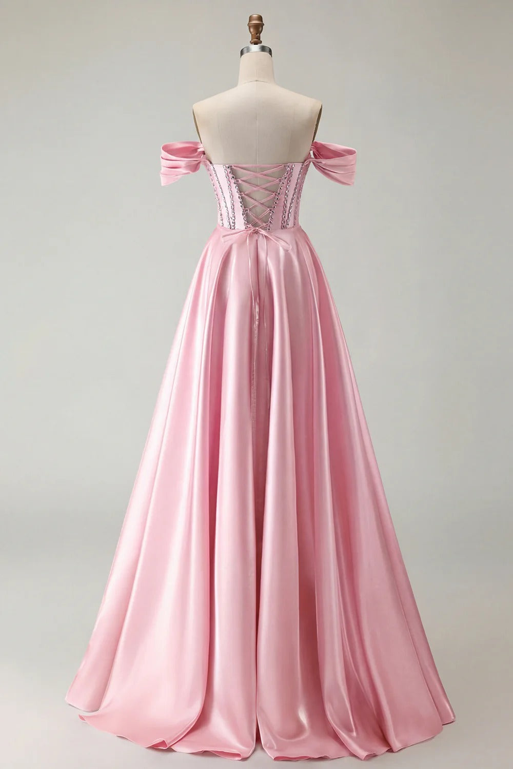 HEULORIA Off-the-Shoulder Sequin Beaded Satin Prom Dress with Slit & Corset Back ED-586