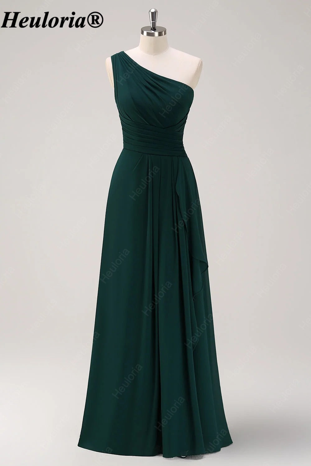 HEULORIA One-Shoulder Ruched Chiffon Bridesmaid Dress with Slit ED-959
