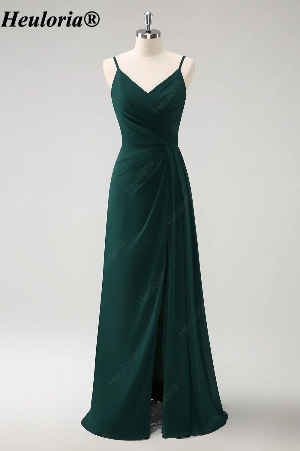 HEULORIA V-Neck Pleated Chiffon Bridesmaid Dress with Slit | ED-957