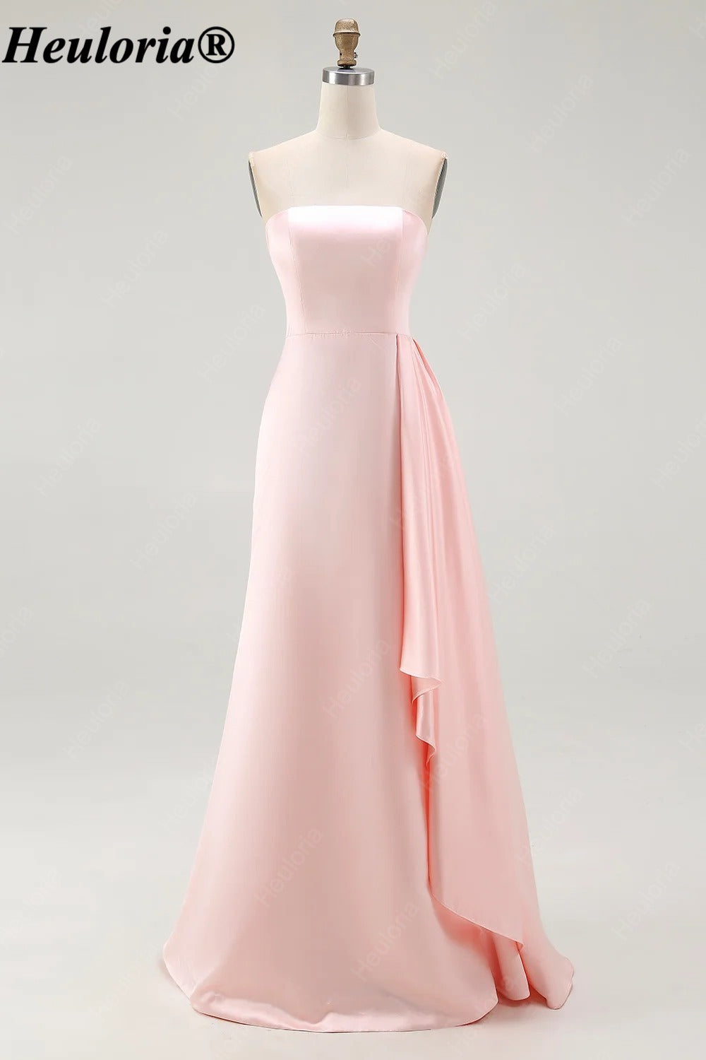 HEULORIA Pink Strapless Satin A-Line Bridesmaid Dress with Side Drape ED-1045