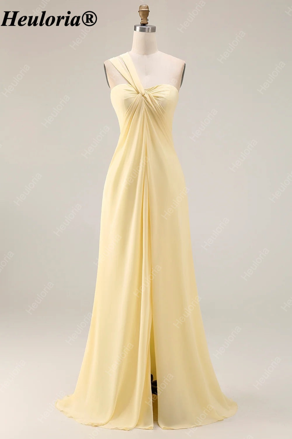 HEULORIA Lemon Sorbet Draped Bridesmaid Dress with Convertible Straps ED-1109