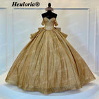 HEULORIA Luxury Gold Off-the-Shoulder Quinceañera Ball Gown with Crystal Corset & Back Bow BA-45