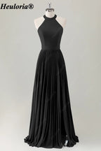 HEULORIA Halter Pleated A-Line Bridesmaid Dress with Bow Back ED-1006
