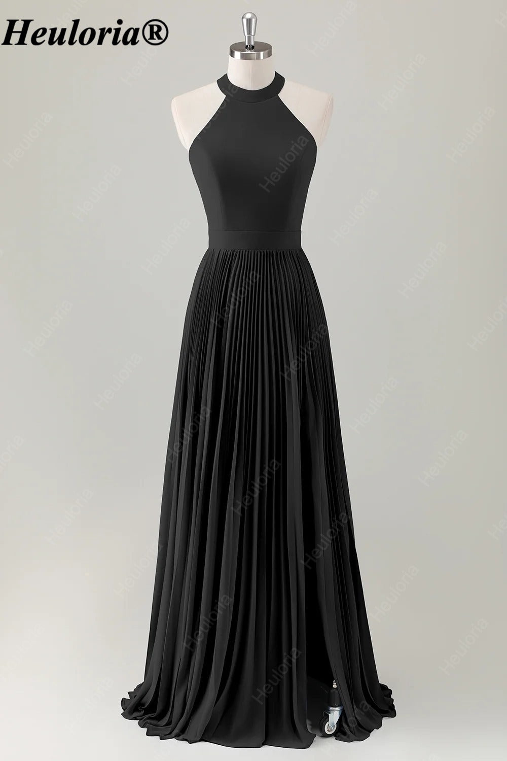 HEULORIA Halter Pleated A-Line Bridesmaid Dress with Bow Back ED-1006