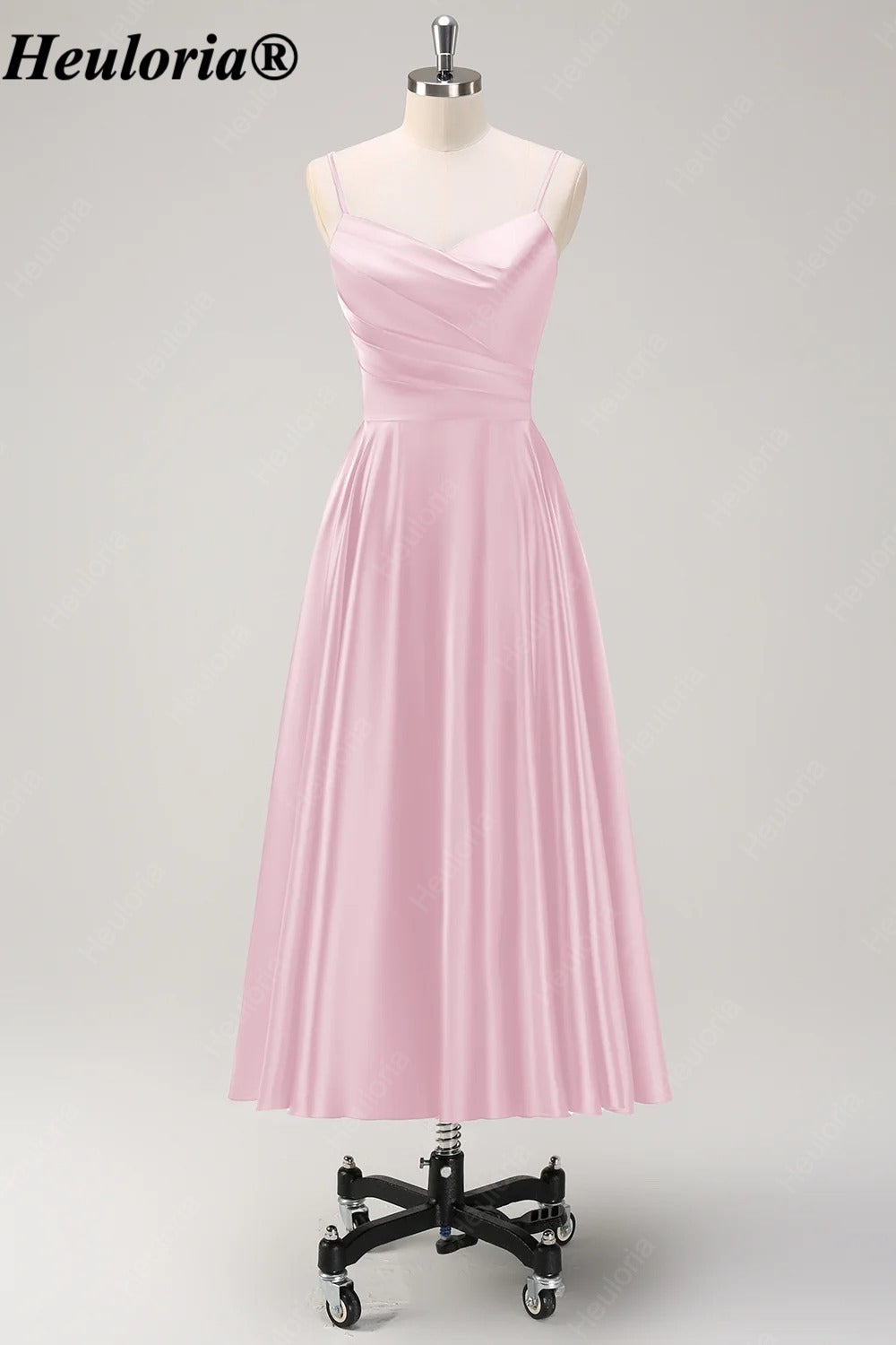 HEULORIA Spaghetti Strap Satin Tea-Length Bridesmaid Dress ED-1015
