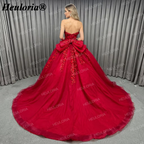 Red Off-Shoulder 3D Floral Corset Ball Gown Quinceañera Dress with Bow BA-48