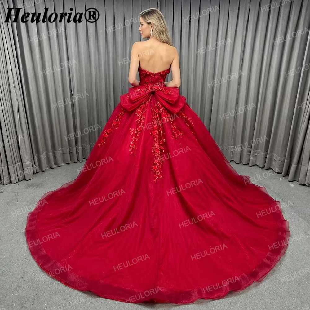 Red Off-Shoulder 3D Floral Corset Ball Gown Quinceañera Dress with Bow BA-48