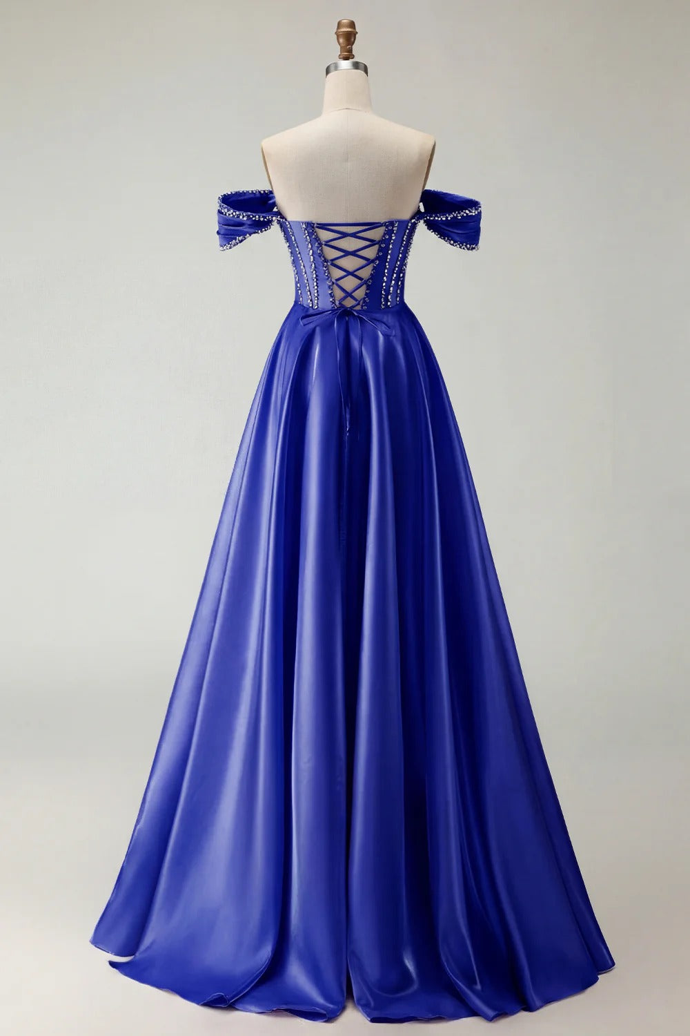 HEULORIA Off-the-Shoulder Sequin Beaded Satin Prom Dress with Slit & Corset Back ED-586