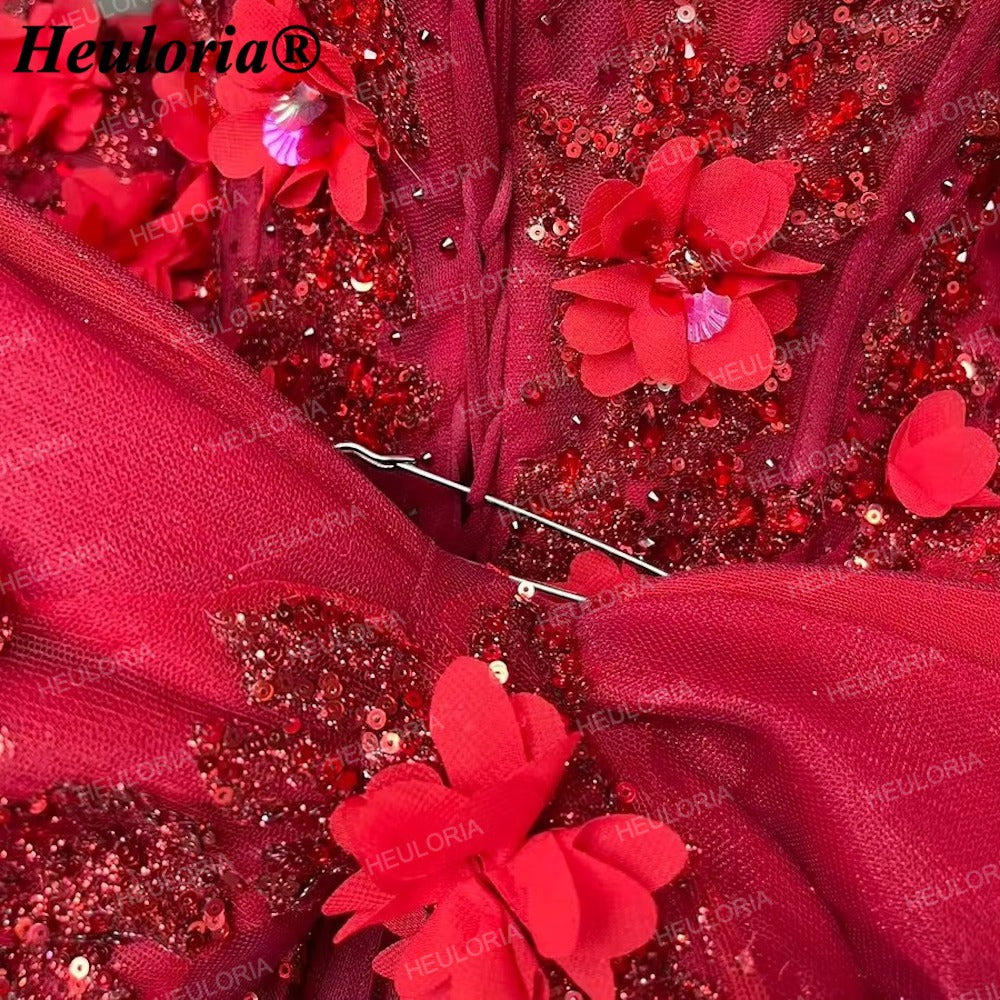 Red Off-Shoulder 3D Floral Corset Ball Gown Quinceañera Dress with Bow BA-48
