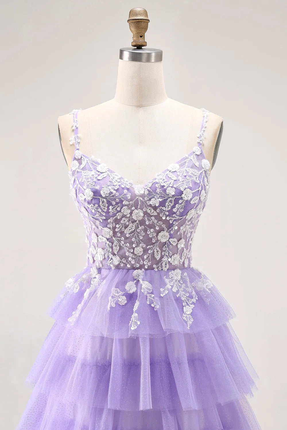 HEULORIA Enchanting Lavender Tiered Tulle Prom Dress - Floral Lace Bodice & Lace-Up Back ED-225