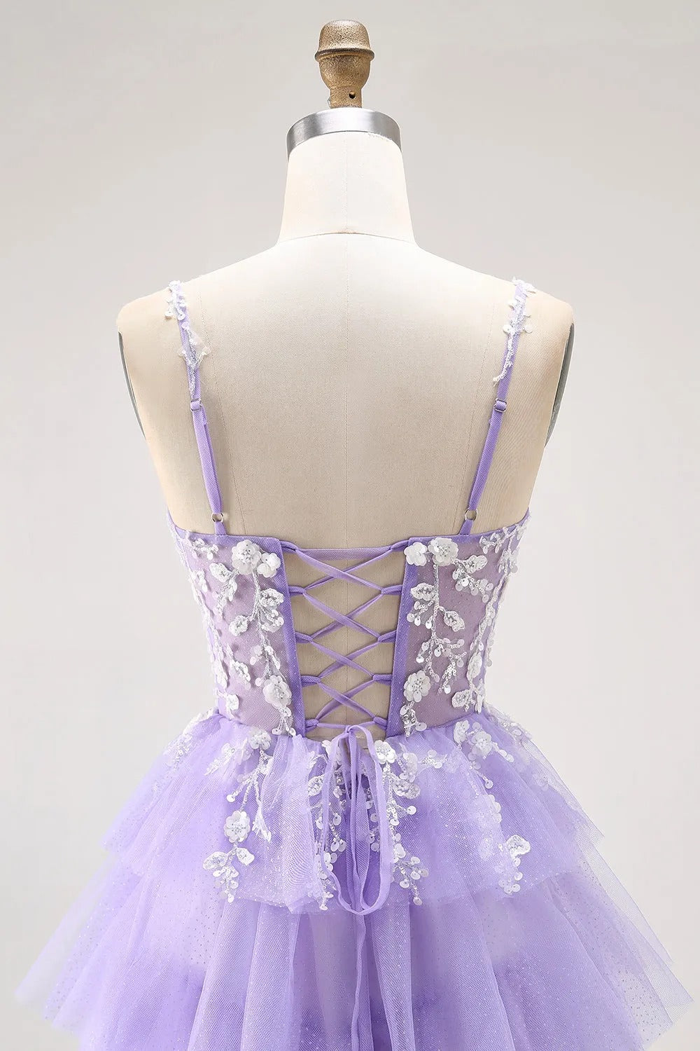 HEULORIA Enchanting Lavender Tiered Tulle Prom Dress - Floral Lace Bodice & Lace-Up Back ED-225