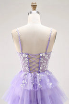 HEULORIA Enchanting Lavender Tiered Tulle Prom Dress - Floral Lace Bodice & Lace-Up Back ED-225