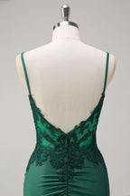 HEULORIA Emerald Green Lace Bodice Mermaid Evening Gown with Spaghetti Straps and Ruched Back formal dresses ED-218